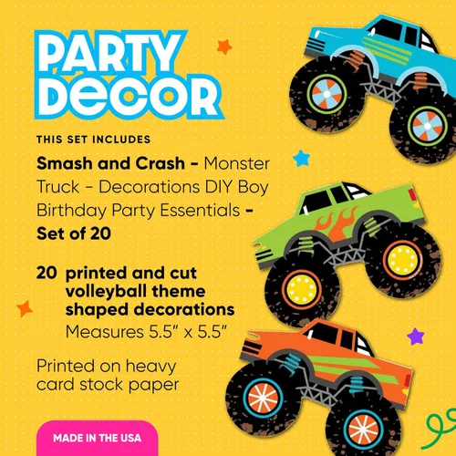 Miniatura 2 de Big Dot of Happiness Smash and Crash - Monster Truck - Decoraciones para fiestas de cumpleaños de niños, juego de 20