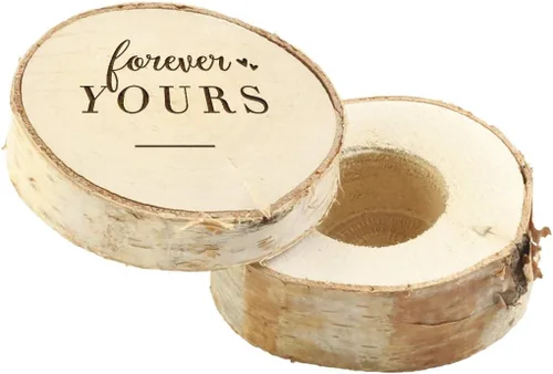 Miniatura 2 de Koyal Wholesale Caja de anillo grabada, caja de anillo de compromiso de madera real de abedul, Forever Yours, caja de propuesta de boda Siempre tuyo