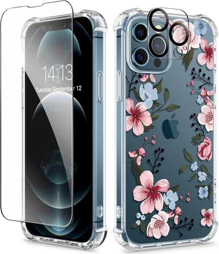 Miniatura 33 de GVIEWIN - Funda floral para iPhone 14 de 6.1 pulgadas, protector de pantalla + protector de lente de cámara, no se amarillenta, a prueba de golpes