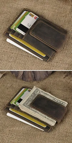 Miniatura 6 de Le'aokuu - Funda para tarjetas de crédito con imán y clip de piel auténtica