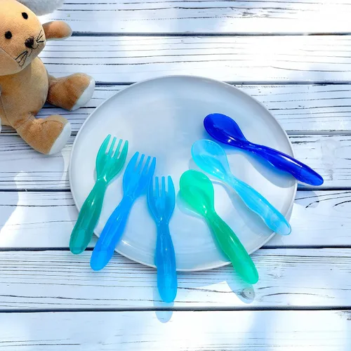 Miniatura 4 de Youngever 18 utensilios de plástico para niños pequeños, tenedores de plástico para niños, cucharas para niños, tamaño grande, juego de 9 en 9