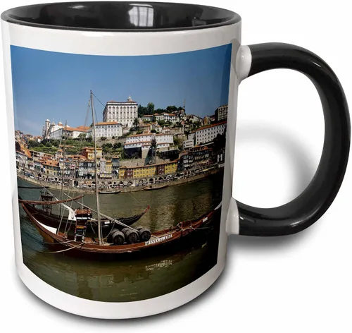 3dRose Taza de café, tamaño - 11oz - Portugal, Porto, barco con barriles de vino en el río Duero Walter Bibikow - Barcos - divertido regalo de taza