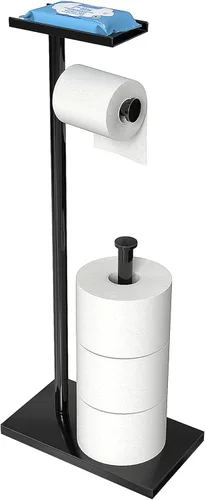 Cisily Soporte de papel higiénico negro con estante para teléfono, decoración para baño. Almacenamiento independiente para rollos de papel