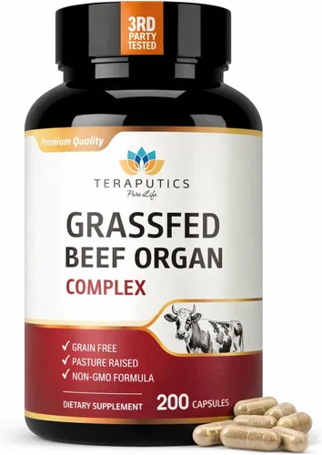 Suplemento prémium de órgano de carne de res alimentada con pasto para mujeres y hombres | 200 cápsulas | Sin granos criados en pastos | Hígado de