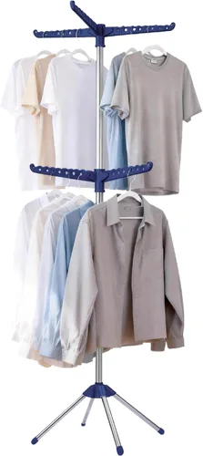 Miniatura 11 de Beaudaily Tendedero de secado de ropa, plegable de 74.8 pulgadas, estante de secado de ropa interior de 2 niveles con brazos giratorios, acero