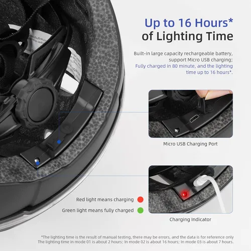 Miniatura 4 de ulip Casco de bicicleta inteligente con luz LED delantera trasera y visera desmontable y forro para adultos, hombres y mujeres, bicicleta