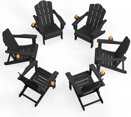 Miniatura 42 de KINGYES Silla plegable Adirondack, sillas de patio HDPE para todo clima, silla de césped con textura de madera para junto a la piscina, patio Aruba