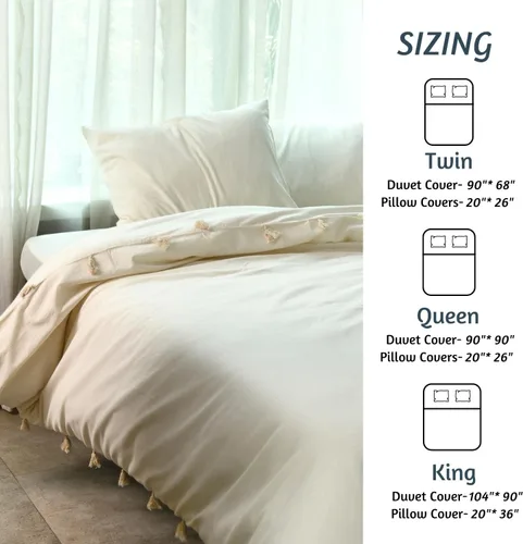 Miniatura 5 de Folkulture Juego de ropa de cama Queen - Funda nórdica ultra suave 100% algodón, juego de 3 piezas con 2 fundas de almohada (avena, sólido)