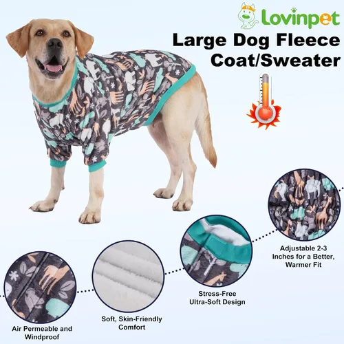 Miniatura 8 de LovinPet Suéter de bulldog francés para perros, ropa ligera de invierno de franela para perro, tela agradable a la piel, estampado de hipopótamos