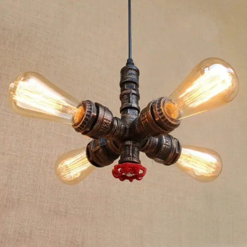 Miniatura 4 de Industrial Vintage Bare Edison Bulbos Tubos de Agua Colgante Lámpara Lámpara Rústica Colgante Luminaria con 4 Enchufes de Bombilla 160W Acabado 4