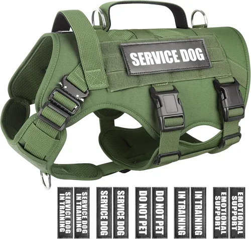 Miniatura 13 de WINSEE - Arnés tipo chaleco para perro de servicio para perro mediano, chaleco táctico MOLLE con 10 parches para mascotas, arnés resistente sin