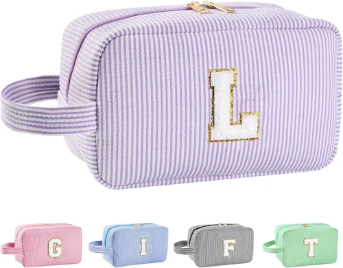 Miniatura 19 de Regalos personalizados para mujeres, bolsa de maquillaje con inicial, bolsa de maquillaje de viaje, bolsa de cosméticos, bolsa de artículos
