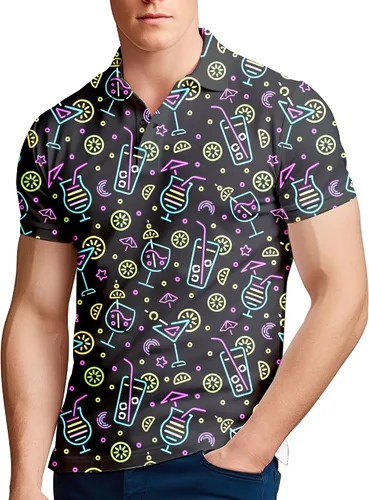 Miniatura 5 de Camisa de golf de los años 80 para hombre, ajuste seco, manga corta, estampada, divertidas, camisas de golf de los años 90 para hombre