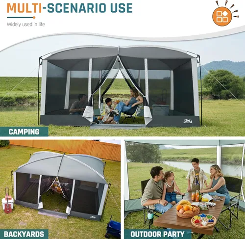 Miniatura 8 de Tienda de Campaña Screen House de 13 x 9 pies, Gazebo de Malla con 2 Puertas Magnéticas, Pantalla de Proyección Incluida, Carpa Refugio con Toldo