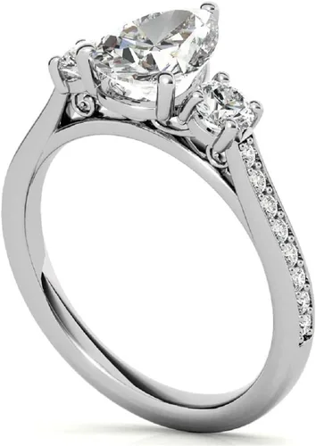 Miniatura 6 de Anillo de compromiso hecho a mano de plata 925, oro sólido de 10 K14 K18 quilates, anillo solitario de moissanita de corte pera de 2 quilates