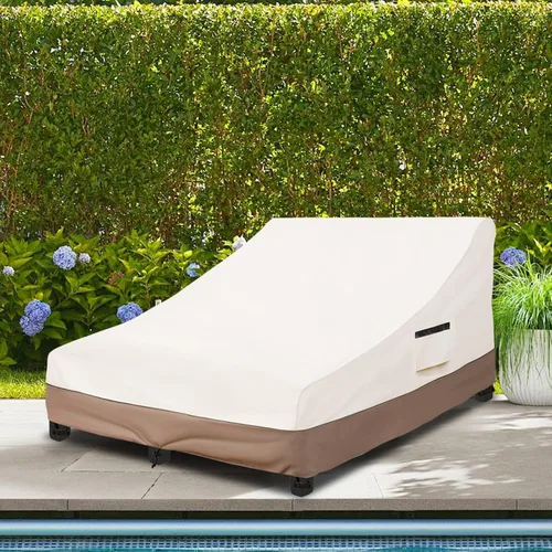 Miniatura 7 de Okcool Funda 100% impermeable para tumbona doble ancha para patio, lona resistente 600D, 80 pulgadas, para exteriores, beige y marrón