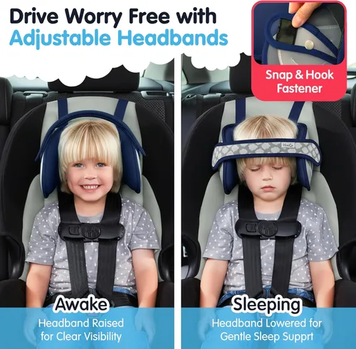 Miniatura 6 de NAPUP Soporte ajustable para la cabeza del asiento de automóvil para niños y niños pequeños que duermen, seguro, cómodo y transpirable (azul oscuro)