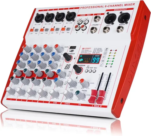 Miniatura 11 de MW-6 negro Mezclador de audio profesional DJ de 6 canales Controlador portátil con DSP 99 efectos preestablecidos para transmisión en vivo