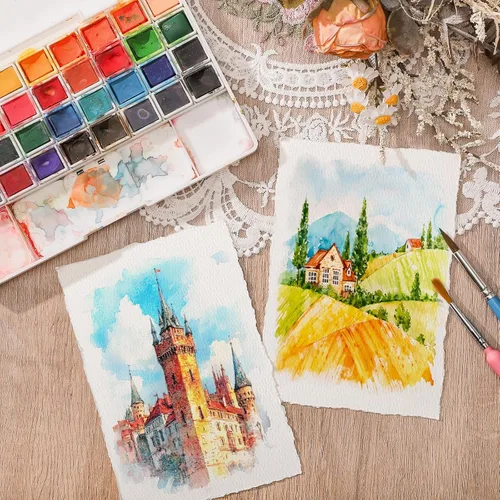 Miniatura 6 de 100 hojas de papel de borde deckled de 5 x 7 pulgadas, papel hecho a mano de 160 GSM, papel de acuarela áspero/texturizado para invitaciones