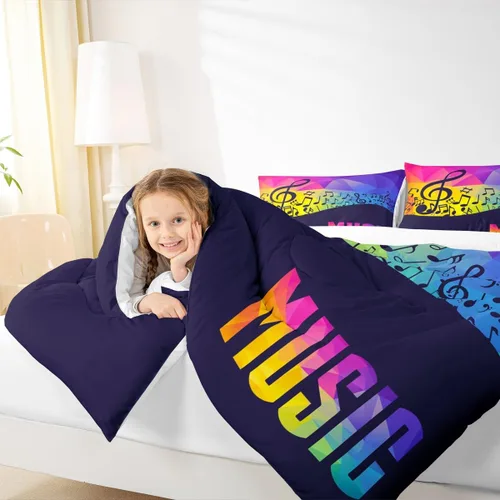 Miniatura 3 de Music Lovers - Juego de edredón para niños, tamaño individual, juego de ropa de cama de ritmo de notas musicales, decoración de habitación de niños