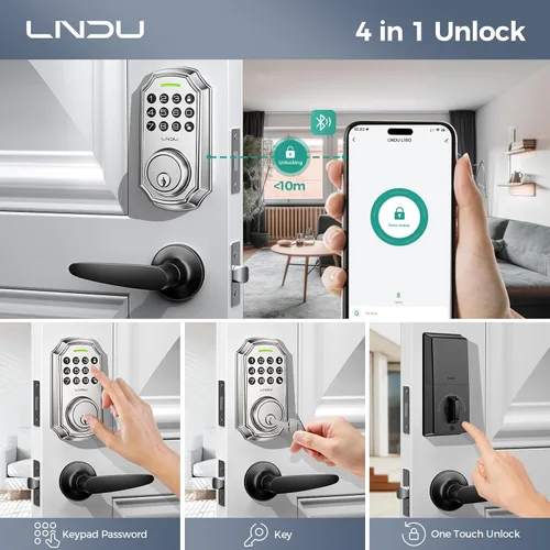 Miniatura 2 de Cerradura de Puerta de Entrada sin Llave, Cerradura de Pestillo Inteligente con Conjunto de Manija D180 y D280 (Teclado y Palanca)