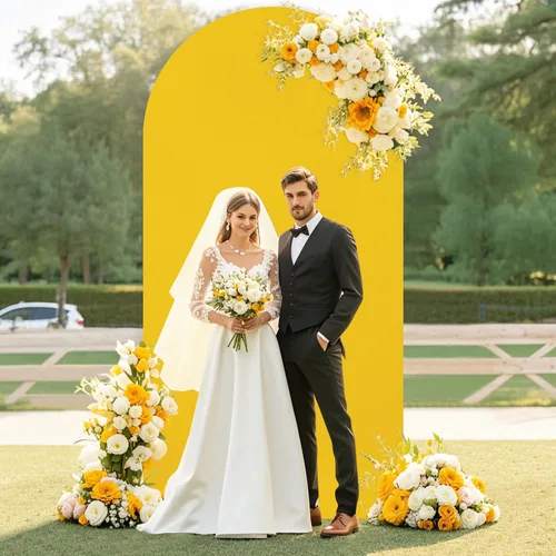Miniatura 2 de Cubierta de Arco Dorada de Spandex Cubiertas de Arco de Boda Cubiertas de Arco de 6 Pies Cubierta de Arco Ajustada Elástica Tela de Telón de Fondo