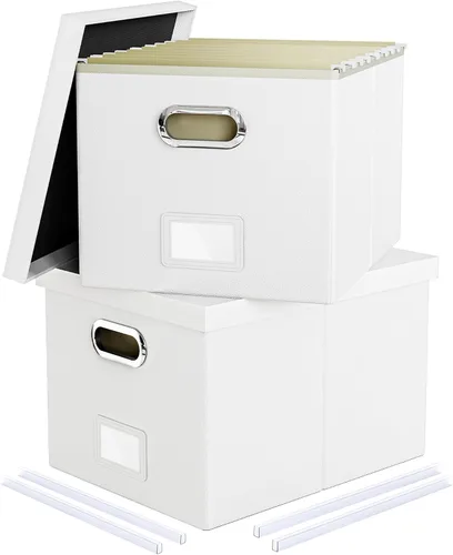 Miniatura 24 de Organizador de archivos en paquete de 2, caja archivadora portátil con tapa, compatible con carpetas tamaño carta/legal, organizador de documentos