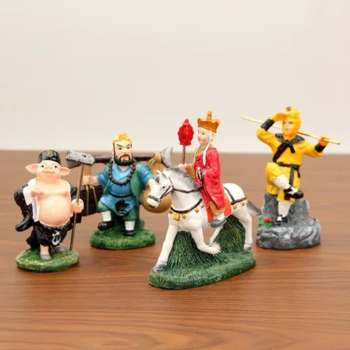Miniatura 3 de 4 piezas de estatua de viaje al oeste, figura de Sun Wukong, escultura de monje de Buda de resina para decoración de oficina en casa, regalos