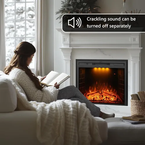 Miniatura 3 de Chimenea eléctrica de 33 pulgadas, chimenea de pared eléctrica con control remoto, registro realista y sonido crujiente, protección contra