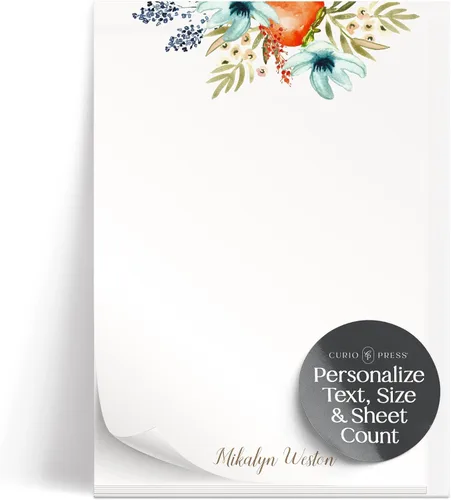 Miniatura 21 de Bloc de notas de papelería personalizado para mujer, bloc de notas personalizado con nombre, flores azul marino con fuente de guión, bloc de notas