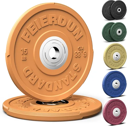 Miniatura 8 de FEIERDUN Disco de Peso Olímpico con Parachoques de Color de 2 Pulgadas para Entrenamiento de Fuerza - 100% Goma Virgen