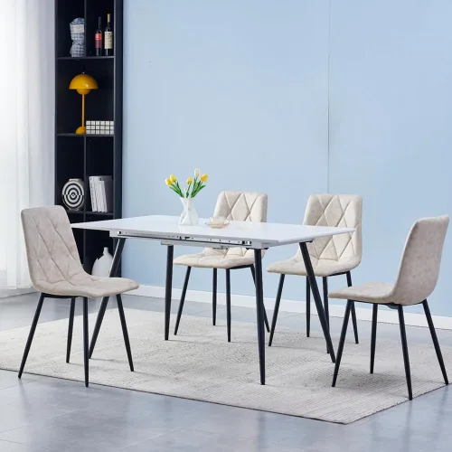 Miniatura 6 de Btrpily Juego de 4 sillas de comedor, silla de comedor con marco de metal para cocina, silla de asiento de tela tecnológica para sala de estar, Negro