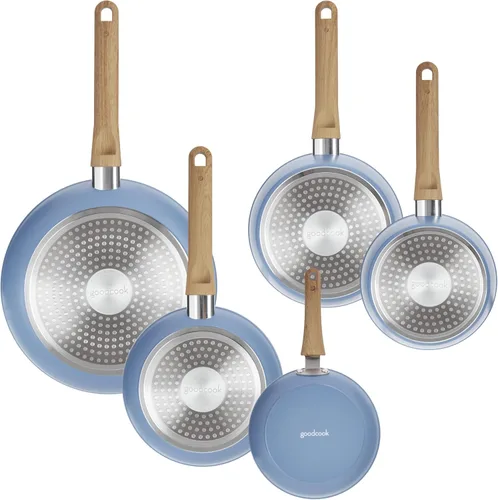 Miniatura 3 de GoodCook Juego de utensilios de cocina de cerámica saludable con infusión de titanio, 10 piezas, color azul claro, ollas, sartenes, vaporera