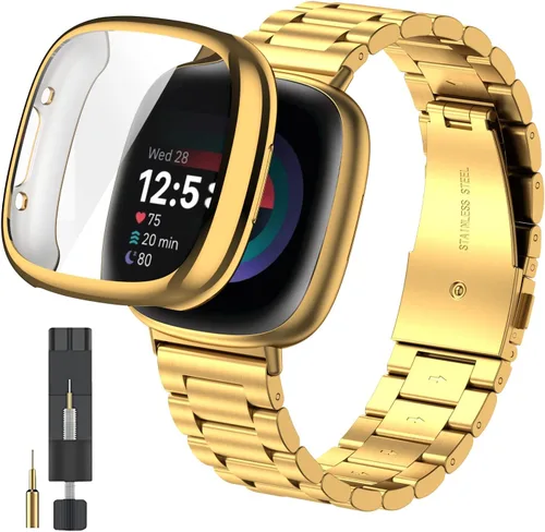 Miniatura 9 de ZPJPPLX para Fitbit Versa 4/Sense 2, Correa de Muñeca de Acero Inoxidable Sólido con Funda de Reloj, para Versa 3/Sense Correas de Repuesto de Metal