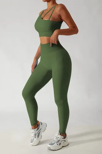 Miniatura 5 de QINSEN Conjuntos de entrenamiento para mujer, camisetas cortas deportivas sin costuras, leggings de cintura alta, trajes de dos piezas