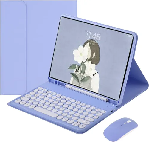 Miniatura 13 de Ratón de teclado para Galaxy Tab A8 10.5 pulgadas funda de teclado con mouse Bluetooth, linda llave redonda desmontable BT Color teclado cubierta