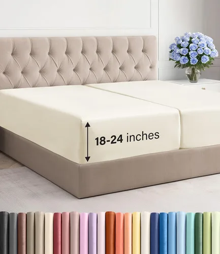 Miniatura 56 de Sábana bajera ajustable extra profunda tamaño completo – Sábana bajera individual de lujo para hotel únicamente – Se adapta fácilmente a colchones
