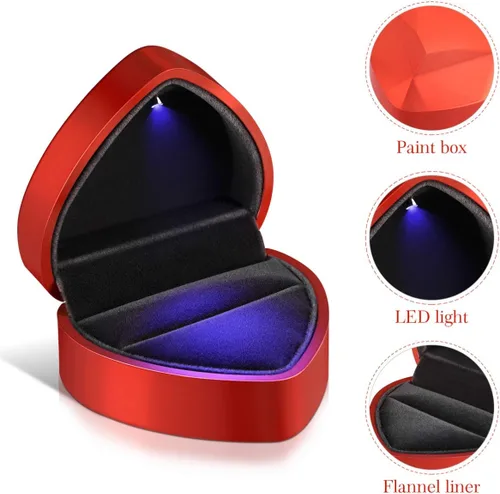 Miniatura 2 de VOSAREA Caja de anillo LED, caja de anillo de compromiso de propuesta, aretes en forma de corazón, caja de joyería para aniversario, día de San