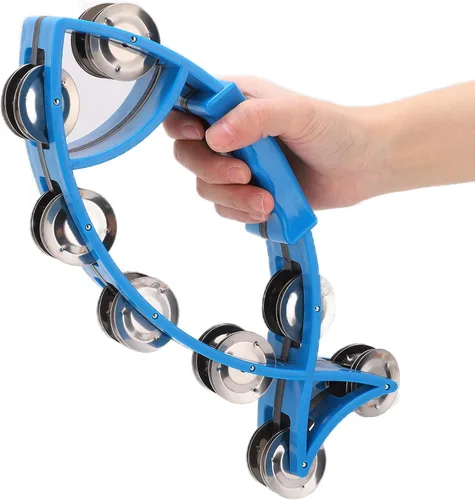 Miniatura 3 de Pandereta Instrumento de percusión de mano Doble fila Metal Jingles en forma de pez para adultos Fiesta Música Educación Ritmo Práctica (azul)
