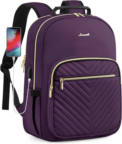 Miniatura 17 de LOVEVOOK Mochila para laptop para mujer, elegante mochila acolchada para viajes de negocios, trabajo, bolsa para computadora, con puerto USB