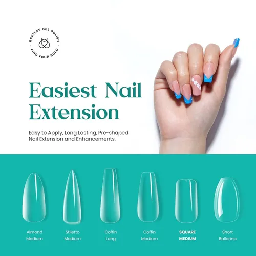 Miniatura 2 de Beetles - Puntas de uñas cuadradas medianas, 500 piezas, kit de uñas cuadradas medianas preformadas, uñas postizas transparentes de cobertura