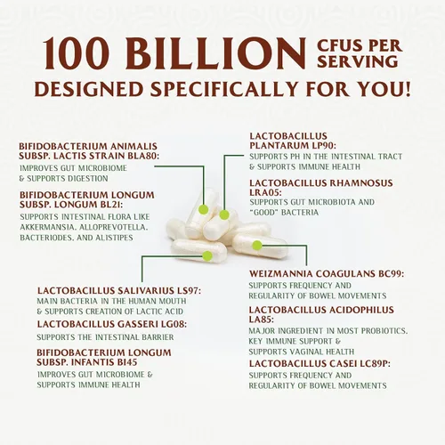 Miniatura 5 de Probióticos premium – 100 mil millones de UFC por porción – 10 cepas + prebióticos – El mejor suplemento para la salud intestinal para mujeres