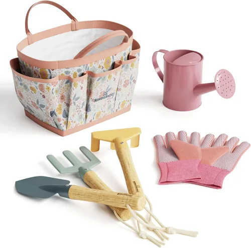 Miniatura 2 de Juego de jardinería, kit de herramientas, para niños, STEM, incluye bolsa de mano, pala, regadera, rastrillo, tenedor, paleta y guantes (Petal)