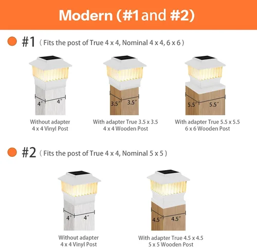 Miniatura 6 de Paquete de 4 luces solares para tapa de poste, modernas #2: se adapta a postes de vinilo de 4 x 4 y madera de 5 x 5 pulgadas, temperatura de 3
