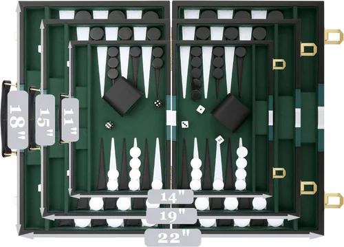 Miniatura 5 de Juego de Backgammon - Juego de mesa clásico con funda de cuero de primera calidad - Juego de estrategia de viaje portátil de backgammon para adultos