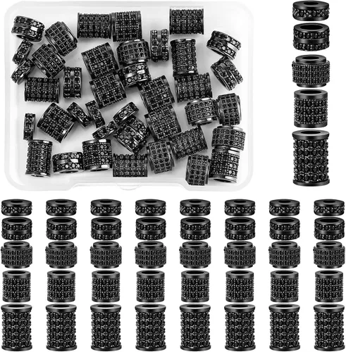 Yinkin 40 piezas de cuentas de diamantes de imitación de circón, columna de tubo, pavimenta, dijes de cuentas de circonita cúbica, espaciador de