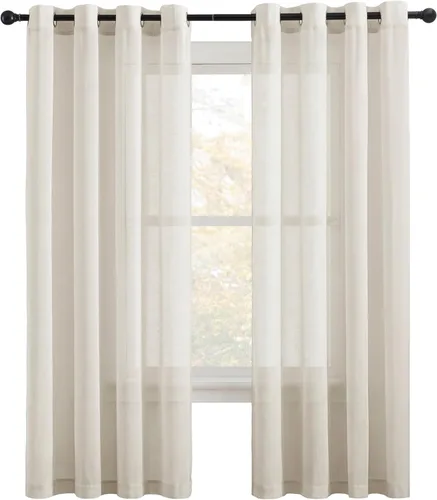 Miniatura 80 de NICETOWN Cortinas de lino traslúcidas con textura de lino de 84 pulgadas de largo, con ojales semitraslúcidos, tratamientos de ventana, privacidad
