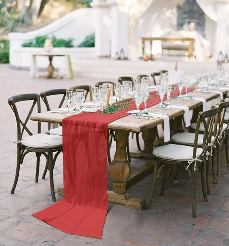 Miniatura 5 de Camino de mesa de gasa de Navidad rojo de 55 pulgadas de largo, camino de tul transparente de gasa para decoración rústica, boda, recepción