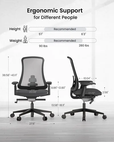 Miniatura 2 de ProtoArc Flexer Pro - Silla de oficina ergonómica de malla con soporte lumbar para mujer, asiento deslizante y reposabrazos 4D, bloqueo de Negro