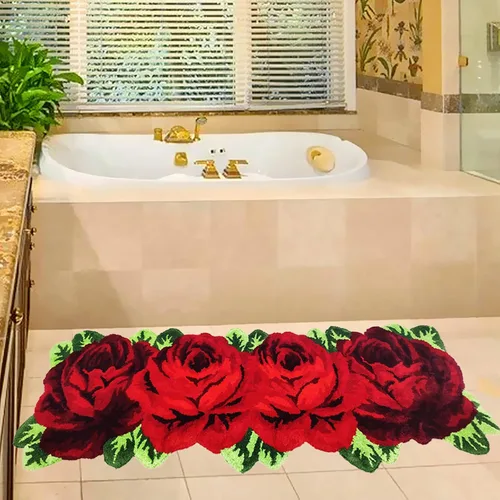 Miniatura 3 de UKELER Alfombra antideslizante para cuarto de lavado, 65 x 23.6 pulgadas, diseño de rosas rojas, para dormitorio de niñas Rojo